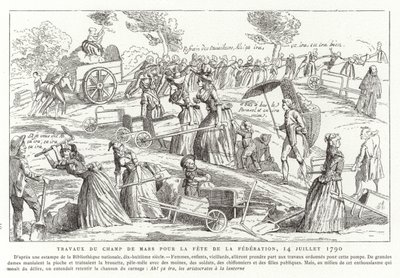 Prace na Polu Marsowym w ramach przygotowań do Fete de la Federation, Paryż, Rewolucja Francuska, 14 lipca 1790 autorstwa French School