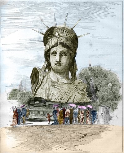 Wystawa Światowa 1878 w Paryżu: głowa Statuy Wolności Fryderyka Augusta Bartholdiego (1834-1904). Grawerowanie Edgarda Morina w „”The Illustrous World”” nr 1111 z 13 lipca 1878 r. autorstwa French School