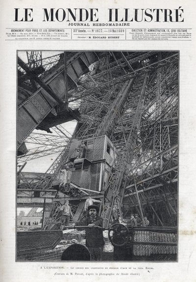 Targi Światowe w Paryżu 1889 - Ścieżka wind na pierwszym piętrze Wieży Eiffla - Wystawa Powszechna w Paryżu 1889 - Ścieżka wind na pierwszym piętrze Wieży Eiffla - Le Monde Illustré z 1889 autorstwa French School