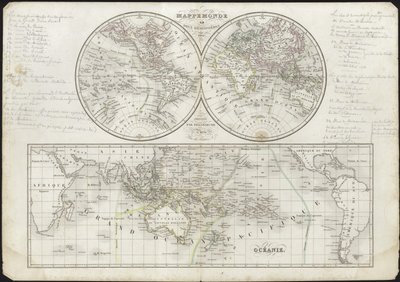 Mapa świata na dwóch półkulach autorstwa French School
