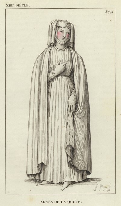 XIII w., Agnes de la Queue (kolorowy grawerunek) autorstwa French School