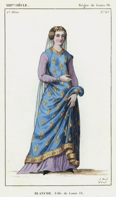 XIII wiek, panowanie Ludwika IX, Blanche, córka Ludwika IX (kolorowa grawerunek) autorstwa French School