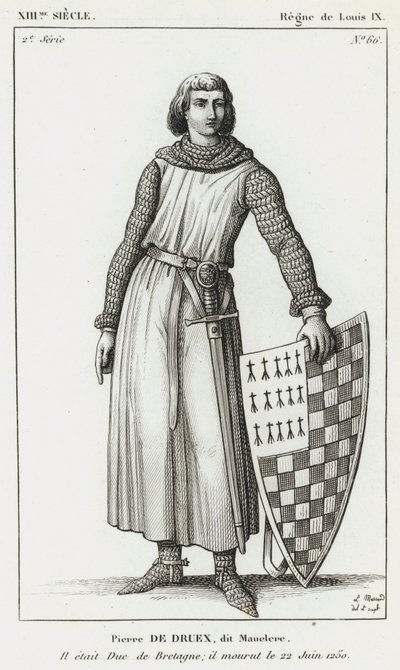 XIII w., panowanie Ludwika IX, Piotra de Druex, dit Mauclere, był księciem Bretanii; zmarł 22 czerwca 1250 r. (rycina) autorstwa French School