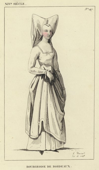 XIV w., Burżuazja z Bordeaux (kolorowa grawerunek) autorstwa French School