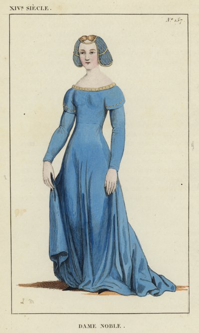 XIV Siecle, Dame Noble (kolorowy grawerunek) autorstwa French School