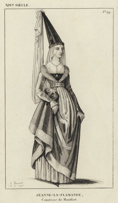 XIV wiek, Jeanne-la-Flamande, hrabina Montfort (rycina) autorstwa French School
