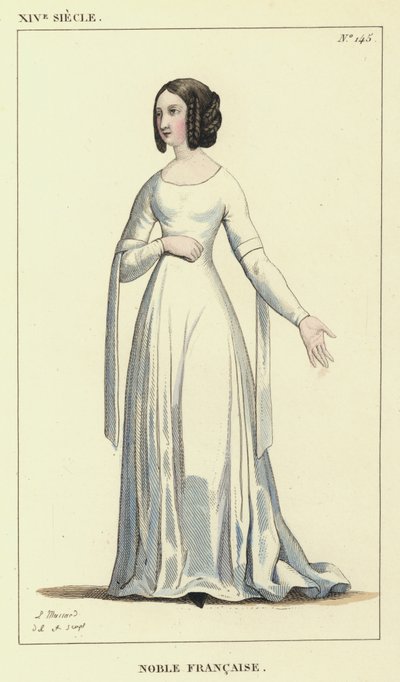 XIV Siecle, Noble Francaise (kolorowy grawerunek) autorstwa French School