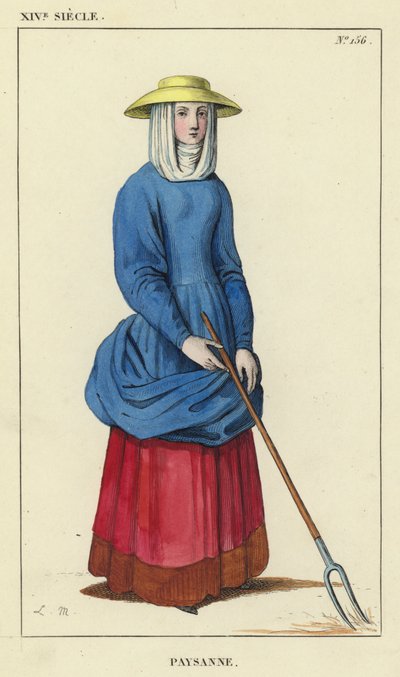 XIV w. Chłopka (kolorowa rycina) autorstwa French School