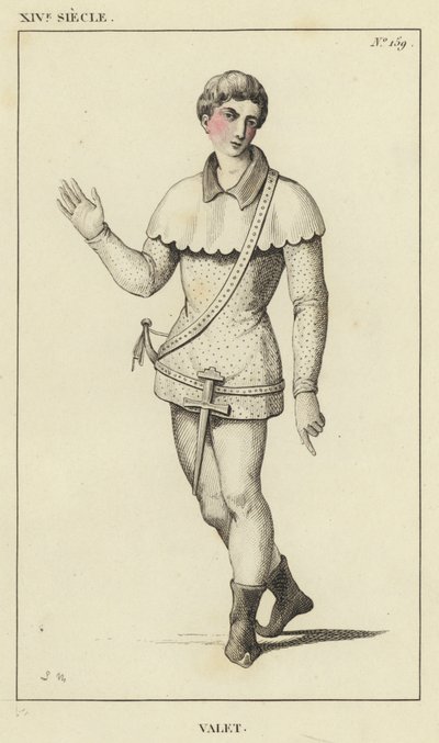 XIV Siecle, Valet (kolorowy grawerunek) autorstwa French School