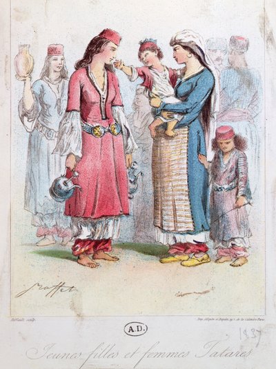 Młode tatarki i kobiety, 1837 (kolor grawerowany) autorstwa French School