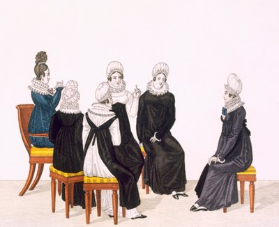 Młode kobiety na czacie, c. 1820 (kolor grawerowany) autorstwa French School