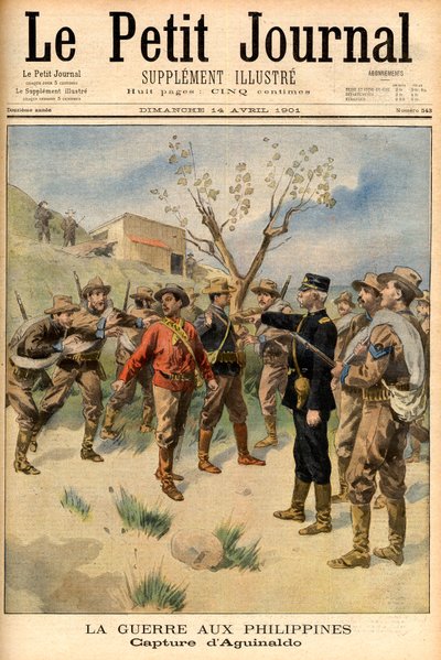 aresztowanie bojownika o wolność Emilio Aguinaldo Pierwsza strona gazety „Le Petit Journal” 14 kwietnia autorstwa French School