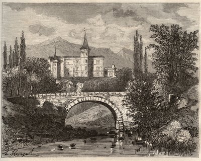 zamek la rochelambert W dolinie terminalu Haute-Loire (43) - rycina w „La France illustrée: geografia, historia, administracja statystyczna” V.-A. Słodowy Brąz. 1884 autorstwa French School