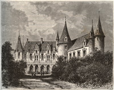 Chateau du Rocher w Mezangers w Mayenne - rycina w „La France illustrée: geografia, historia, administracja statystyczna” V.A. Malt-Browna. 1884 autorstwa French School