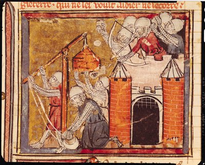 f.275r Oblężenie zamku Chinon, Grandes Chroniques de France, 1375-79 autorstwa French School