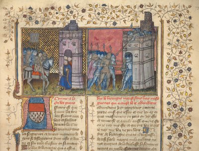 f. 73: Oblężenie Brześcia, z „Chronicles of France and England”, Jean Froissart (welin) autorstwa French School
