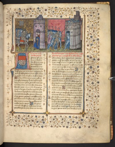 f. 73: Oblężenie Brześcia, z „Chronicles of France and England”, Jean Froissart (welin) autorstwa French School