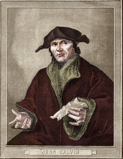 portret Jana Kalwina (1509-1564), francuskiego reformatora religijnego i pisarza. autorstwa French School