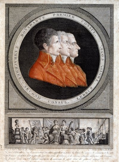 portret trzech konsulów, Napoleona Bonaparte (1769-1821), Jeana Jacques Regis (Jean-Jacques-Regis) de Cambaceres (1753-1824) i Charlesa Francois Lebruna (1739-1824)”” autorstwa French School