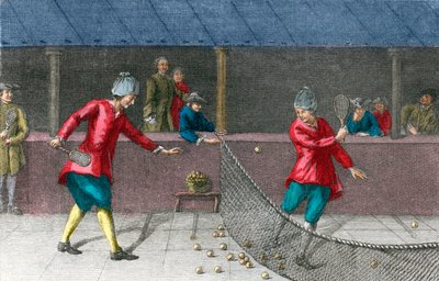 krótki prawdziwy tenis palmowy - Widok na grę w palmy w XVIII wieku autorstwa French School