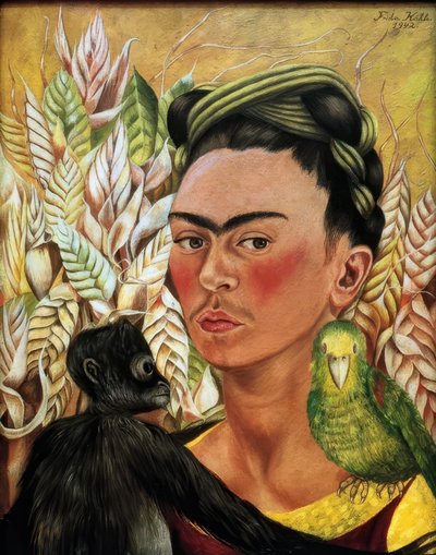 Autoportret z małpą i papugą autorstwa Frida Kahlo