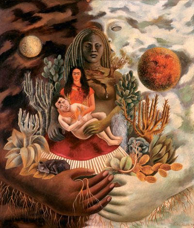 Miłosny uścisk Wszechświata, Ziemi (Meksyk), mnie, Diego i pana Xólotla autorstwa Frida Kahlo