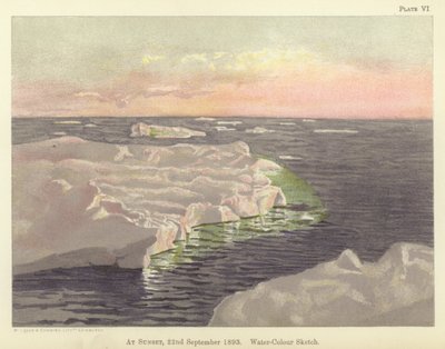 O zachodzie słońca, 22 września 1893, szkic akwarelą (kolor lito) autorstwa Fridtjof Nansen