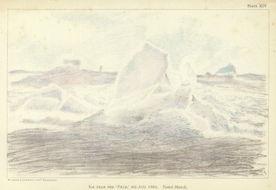 Lód w pobliżu „Fram”, 4 lipca 1894, szkic pastelowy (kolor lito) autorstwa Fridtjof Nansen