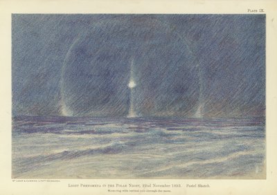 Zjawiska świetlne w nocy polarnej, 22 listopada 1893, szkic pastelowy (kolor lito) autorstwa Fridtjof Nansen