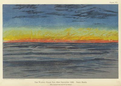 Upływający dzień polarny, 22 września 1893, szkic pastelowy (kolor lito) autorstwa Fridtjof Nansen