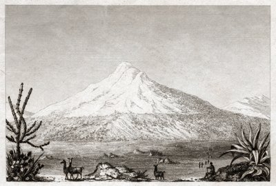 Wulkan Chimborazo. (grafika, ok. 1840) autorstwa Friedrich Alexander Baron von (after) Humboldt