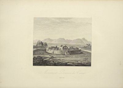 Peruwiański pomnik Canar, rysowany przez Gmelina, grawerowany przez Bouquet, ilustracja z „Views of the Cordilleras and Monuments of the Indigenous Peoples of America” autorstwa Alexandra von Humboldta i Aime Bonplanda autorstwa Friedrich Alexander Baron von (after) Humboldt