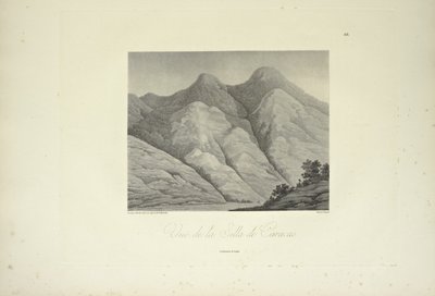 Widok Silla de Caracas, rysowany przez Marchais, rytowany przez Bouqueta, ilustracja z „Widoki Kordylierów i pomników ludów rdzennych Ameryki” autorstwa Alexandra von Humboldta i Aime Bonplanda autorstwa Friedrich Alexander Baron von (after) Humboldt