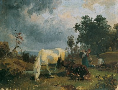 Szary koń na wrzosowisku autorstwa Friedrich August Mathias Gauermann
