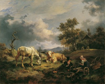 Młoda chłopska para odpoczywa w polu autorstwa Friedrich August Mathias Gauermann