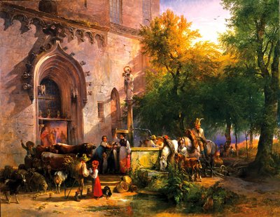 Przy fontannie klasztornej, 1836 autorstwa Friedrich August Matthias Gauermann