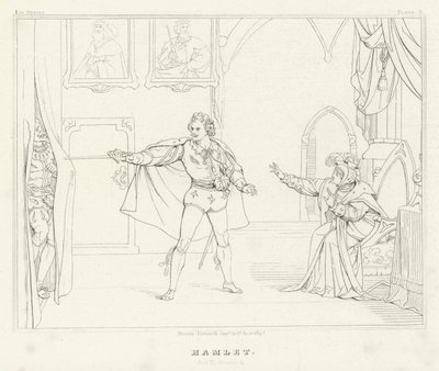 Hamlet, akt III, scena 4 (rycina) autorstwa Friedrich August Moritz Retzsch