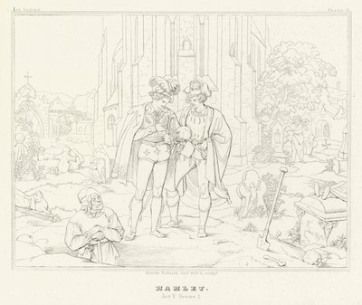 Hamlet, akt V, scena 1 (rycina) autorstwa Friedrich August Moritz Retzsch
