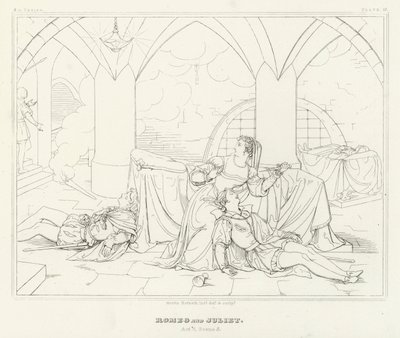 Romeo i Julia, akt V, scena 3 (rycina) autorstwa Friedrich August Moritz Retzsch