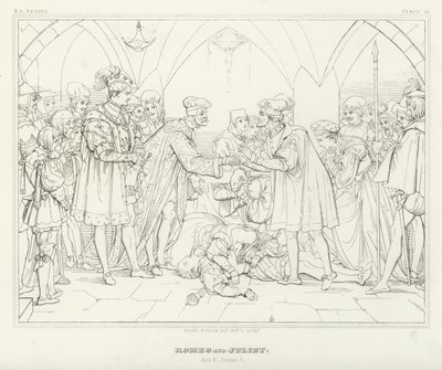 Romeo i Julia, akt V, scena 3 (rycina) autorstwa Friedrich August Moritz Retzsch
