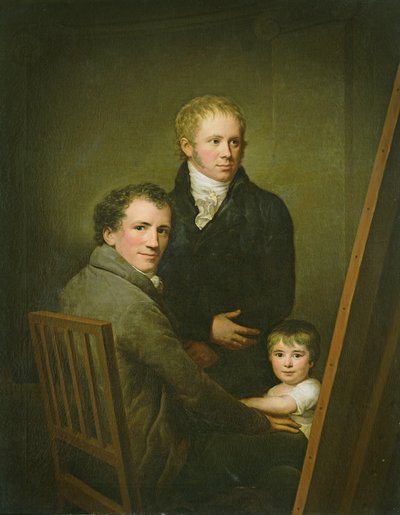 Autoportret z przybraną córką Liną Groger i malarzem Heinrichem Jakobem Aldenrathem, ok. 1801-15 autorstwa Friedrich Carl Groger