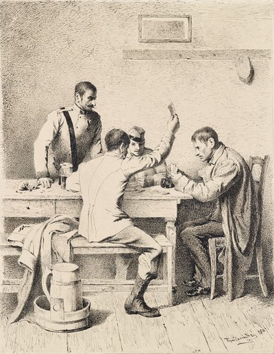 Żołnierze grają w karty autorstwa Friedrich Friedländer Ritter von Malheim