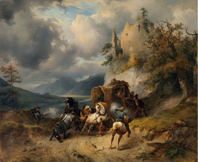 Napad par Gauermann, Friedrich August Matthias (1807-1862). Olej na płótnie, format : 60,5x74 autorstwa Friedrich Gauermann