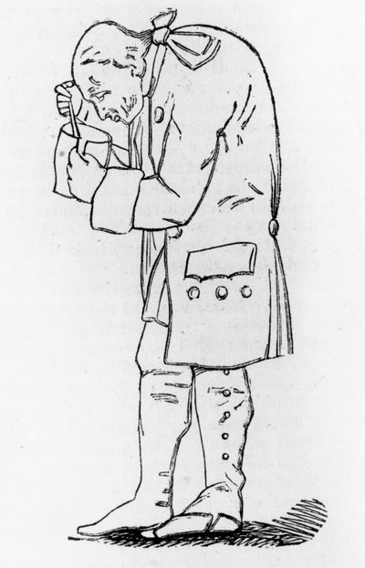 Emmanuel Kant (1724-1804), niemiecki filozof, trzymający słoik musztardy, Dignage Hagemann. autorstwa Friedrich Hagemann