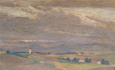 Wieczorny krajobraz z wieżą kościelną autorstwa Friedrich Hasslwander