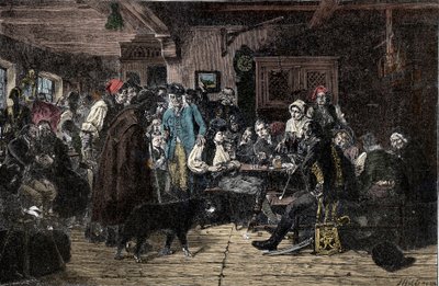 Wojna śląska: Werbunek do Armii Śląskiej - Wojny śląskie (1740-1763): Werbunek wojsk Fryderyka II Wielkiego zwanego Wielkim (1712-1786) - 1882 - Drzeworyt Hiddemanna, Friedricha (1829-1892) autorstwa Friedrich Hiddemann