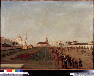 Plac Czerwony w Moskwie. Obraz Friedricha Hilferdinga (1710-1798), olej na płótnie, ok. 1780. Sztuka niemiecka XVIII wieku. Państwowe Muzeum Rosyjskie w Sankt Petersburgu. autorstwa Friedrich Hilferding
