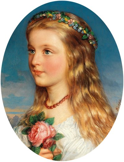 Friedrich Krepp Portret dziewczyny z wieńcem kwiatów i róż autorstwa Friedrich Krepp