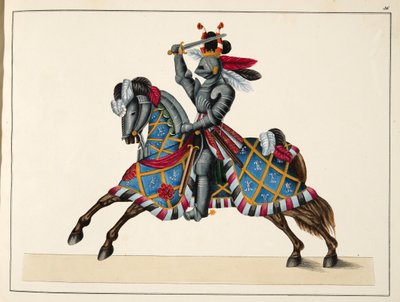 Rycerz na turnieju, ilustracja z "Historii rozwoju i zwyczajów rycerskich", autorstwa dr Franza Kottenkampa, wydanej przez Carla Hoffmanna, 1842 r. autorstwa Friedrich Martin von Reibisch