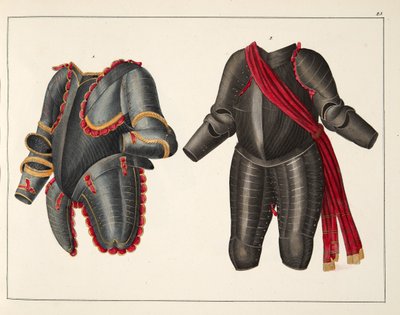 Zbroja, płyta z „Historii rozwoju i obyczajów rycerskich” dr. Franza Kottenkampa, wyd. Carl Hoffmann, 1842 autorstwa Friedrich Martin von Reibisch